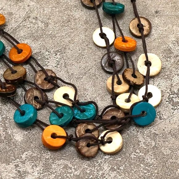 Necklace & Earrings Set Wood Boho Hippie Circle Round Handmade Chic Stylish NEW - Picture 2 of 4